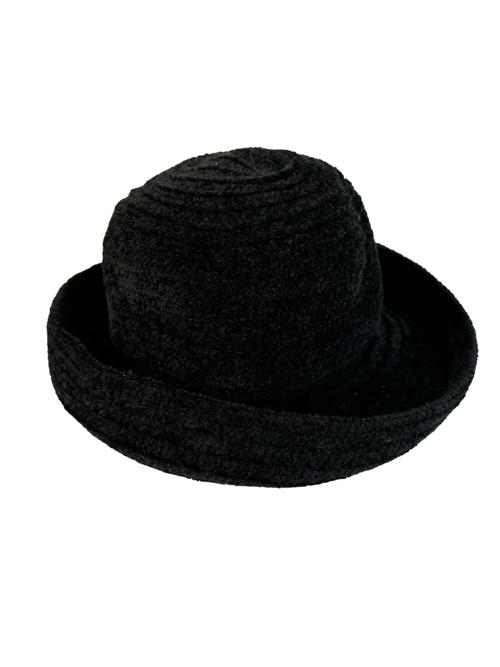 Vintage BETMAR New York Bucket Hat Womens Black 21" Chenille Church Toyo Roll Up